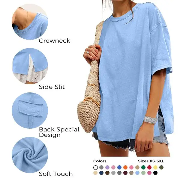 UNCLECAT Women's Cotton Blend Oversized T-Shirt, Casual Plain Crew Neck with Side Slit, an Elevated Basics Wardrobe Staple, Shortsleeve