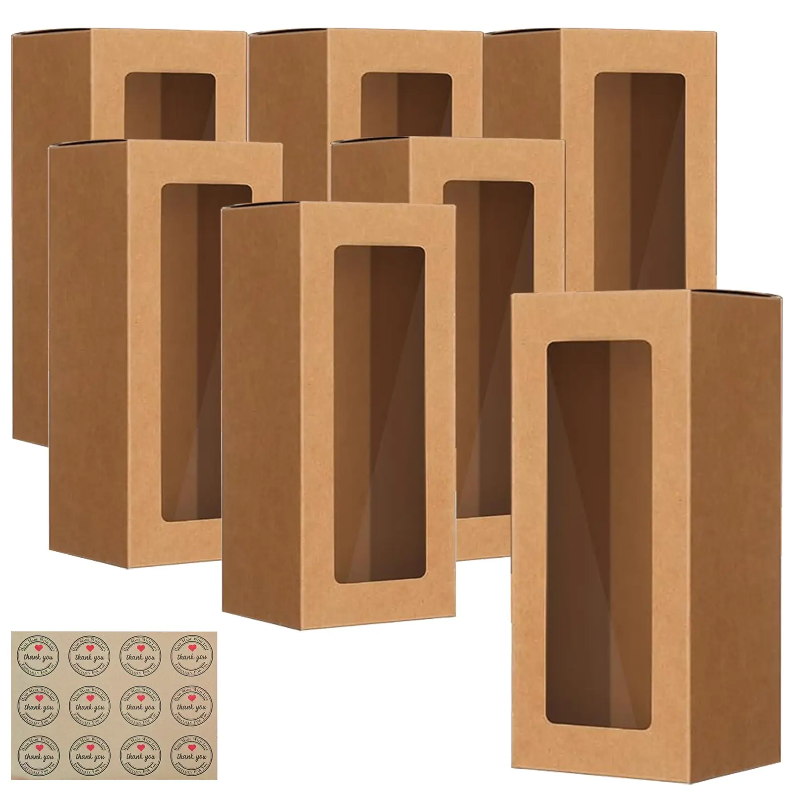 Brown Bakery Boxes with Window,8.7'x3.15'x3.15' Cookie Boxes, Bakery Treat Boxes for Pastry, Dessert, Chocolate Strawberries, Cupcake Containers, Gift Giving with Stickers & Twine （Brown） Holiday Celebrations