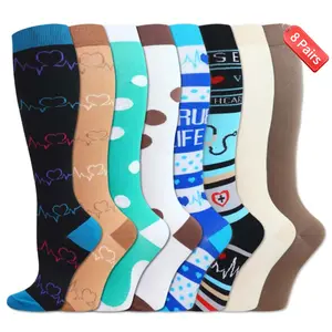 ISUNIE 8 Pairs Compression Socks for Men & Women, Breathable, Lightweight, Supportive & Stay-Up Fit for Running, Training, Workout, Travel & All-Day Comfort