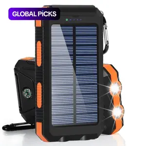 10000 mAh Portable Solar Power Bank with Solar Panels, Solar Powered Charger with Dual LED Flashlights, Power Bank for Travel, Camping, Travel Gadgets #GLOBAL PICKS