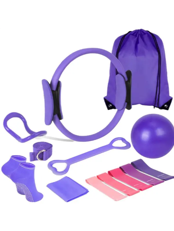 Anti-Slip 13-Piece Yoga & Pilates Set - Sturdy, Lightweight Home Leisure Sports Equipment with Yoga Ball, Stretching Strap, Pilates Ring, Resistance Bands for Core Toning, Flexibility, Post-Workout Relief