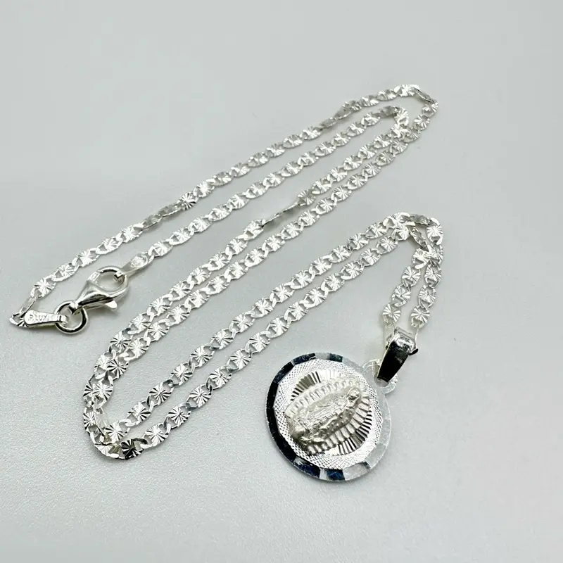 Virgin Mary Baby Necklace – 925 Sterling Silver | Round & Heart Pendant | 16” Chain | Perfect Baptism Gift Children