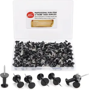 Push Pins 100-count Black Thumb Tacks Standard Dark Pushpins Steel Point and Plastic Head