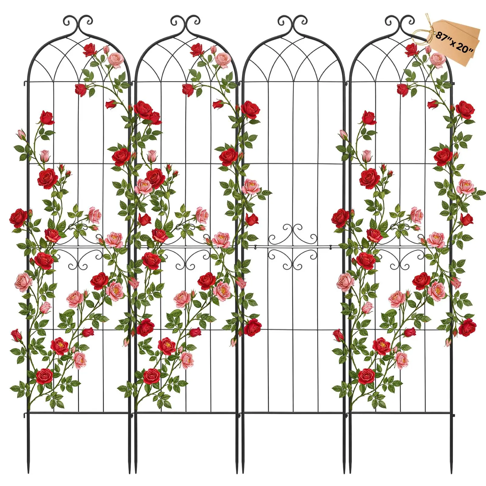 【SummerFinds】VEVOR Garden Trellis, 87 x 20 inch Rose Trellis, 4 Packs Garden Flower Rose Trellises with Powder-Coated Finish & Convenient Locking Design, Plant Support Trellises for Flowers, Vegetables, Roses