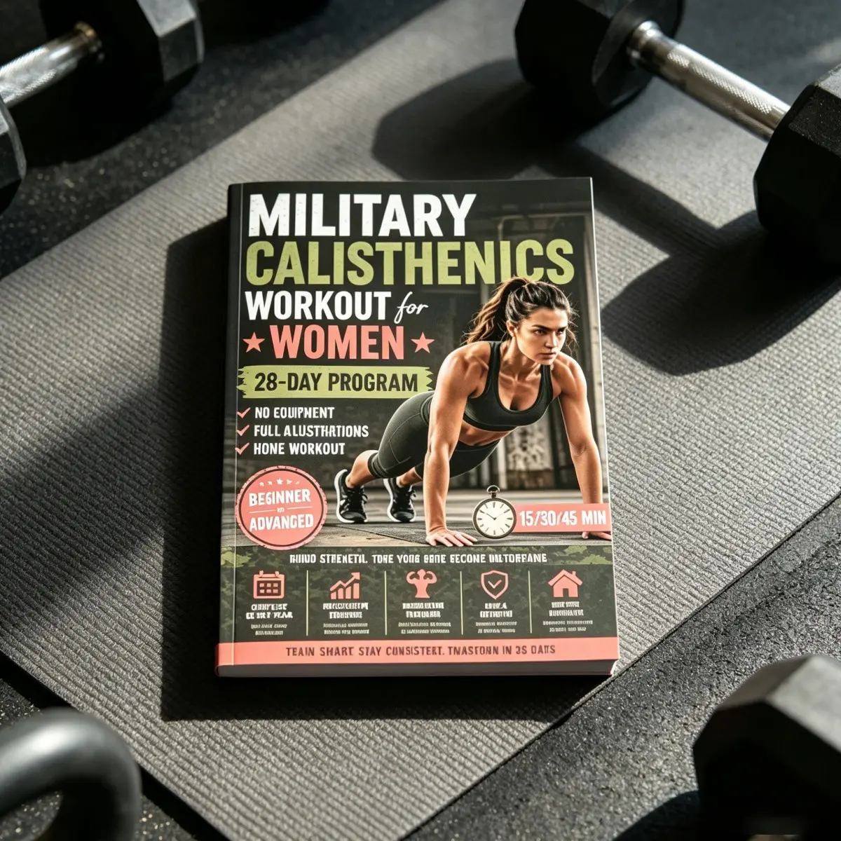 Military Calisthenics Workout for Women, 28-Day Home Fitness Plan Strength Flexibility Notebook, Fitness Journal, Hone Workout, Full Illustrations, Perfect Gift for Summer, No Equipment Needed