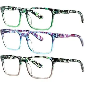 ZOELEAD 3 Pack Reading Glasses Man and Women Blue Light Blocking Fashion Glasses Classic Color Matching with Adjustable Spring Hinge Computer Eyeglasses Stylish Readers, Mix Color, Bendable Non-Prescription Glasses