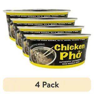 (4 pack) Pholicious Instant Chicken Pho, Vietnamese Rice Noodle Soup, Single Serve 3.6 Ounce Bowls, Ramen Alternative & Fresh Ingredients