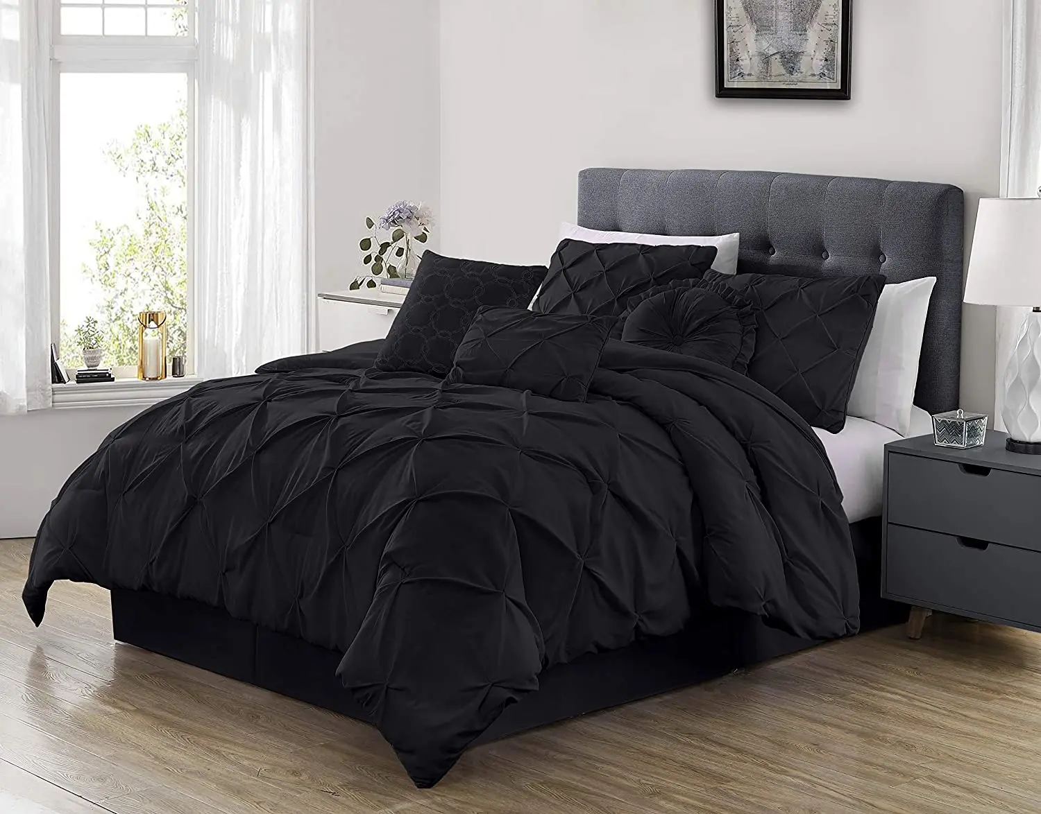 CHEZMOI COLLECTION Sydney 7-Piece Pinch Pleat Pintuck Microfiber Bedding Comforter Set - Soft Durable Polyester Fabric - Machine Washable - Elegant Design for Master or Guest Room