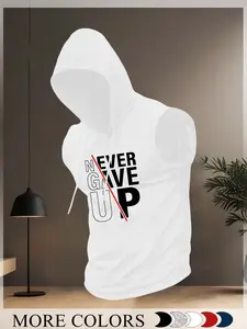 Men's Regular Fit Cartoon Print Hooded Tank Top, Casual Fashion Knit Sleeveless Hoodie Vest for Summer, Men's Top for Daily Wear, Sweatshirts, Gym