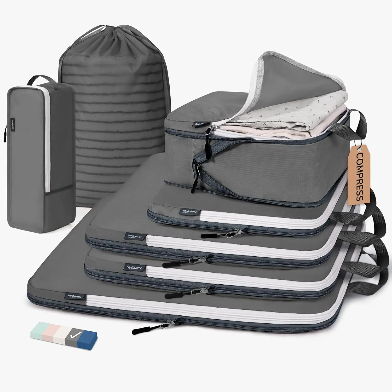Compression Packing Cubes, 7 Set Packing Cubes Compression, Travel Essentials, Travel Organizer for Shoes, Clothing, GreyGift.