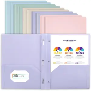 Plastic Folders with Pockets and Prong, Pack of 10, Muted Pastel Colors, Heavy Duty 2 Pocket File Folders Letter Size, Folders with Prongs for School, Home, and Office