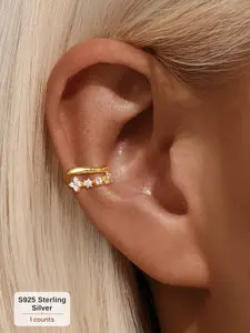 (Single Piece) Gold-Plated S925 Sterling Silver Four-Petal Flower Earring Cuff, Ideal for Daily Wear and Special Occasions