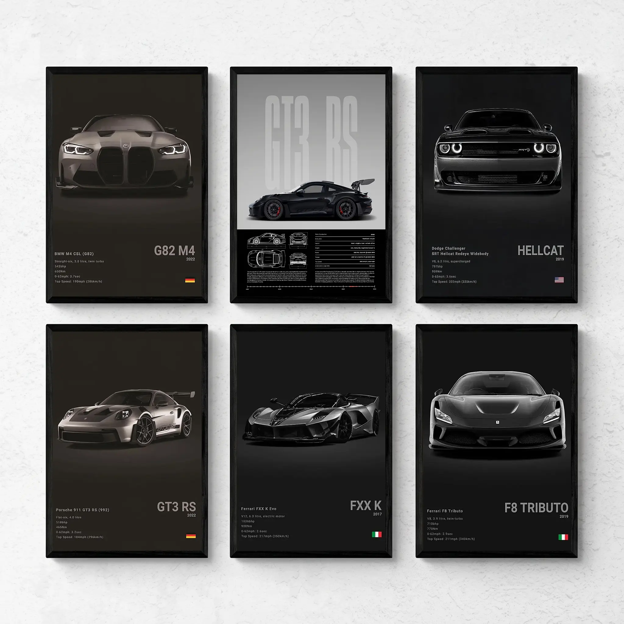Supercar Poster, RS Hellcat Veyron FXX K GT3 M4 G82 Car Poster, Car Poster Wall Decor For Home, Bedroom, Office, Men Room, Garage, Game Room