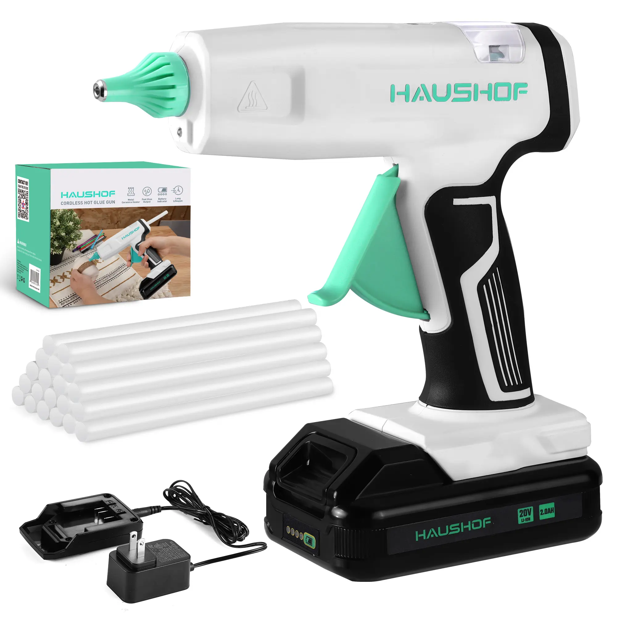#backtoschool HAUSHOF Cordless Hot Glue Gun, 20V Glue Gun with 20 PCS Full Size Sticks, Drip-Free Fast Preheating Glue Gun Kit for DIY & Crafts, Repair and Construction, Rechargeable Battery and Charger Included