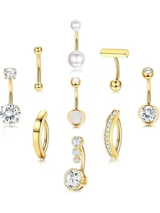 9 Pcs Belly Button Ring - Stainless Steel CZ Belly Rings Clicker Belly Piercings Belly Hoops for Women Navel Piercing Jewelry Pack Body Piercing Jewelry High Quality Jewelry