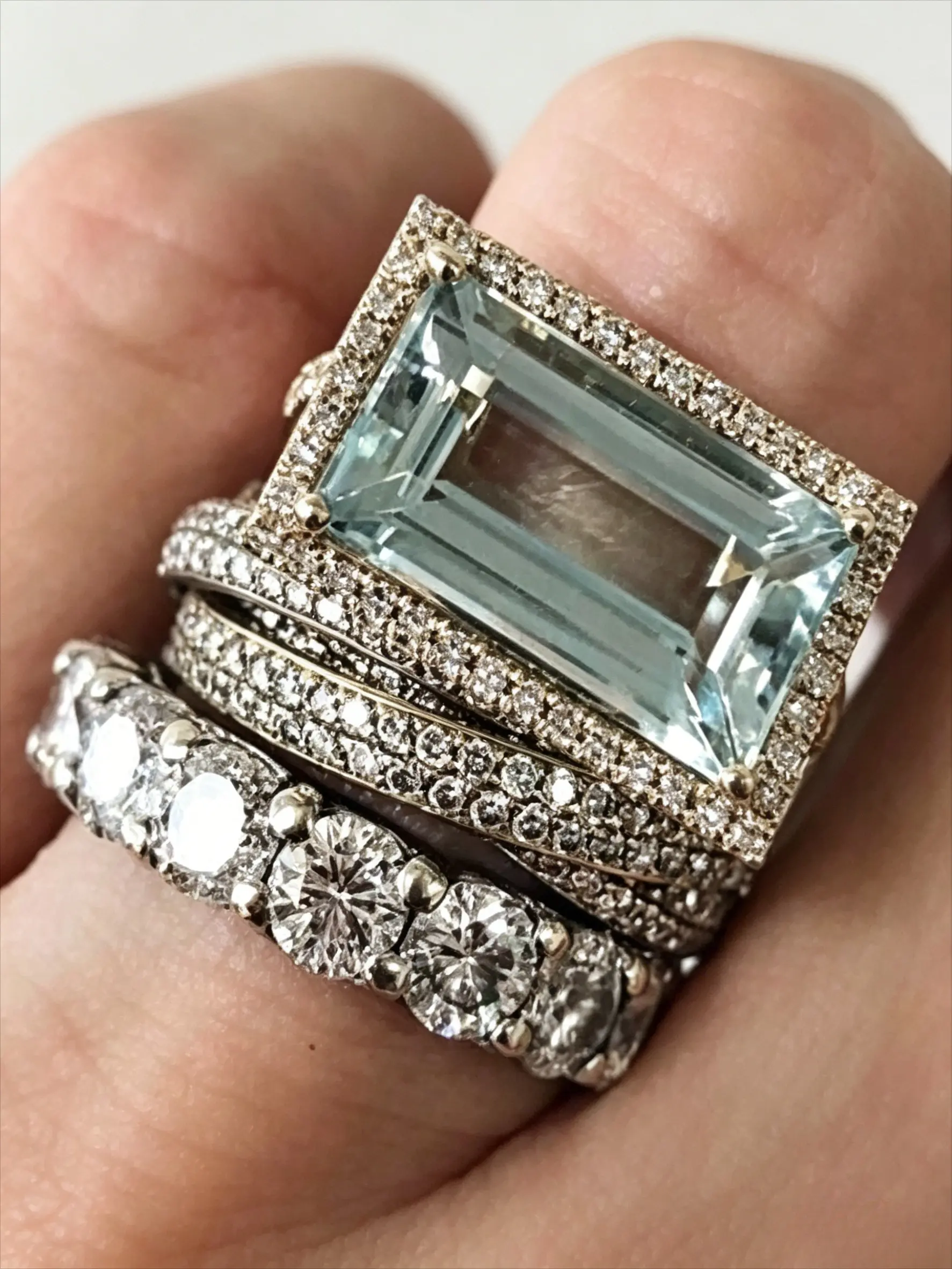 Fashion Elegant Sparkling Synthetic Zircon Three-Piece Rings, Beautiful Rings, Stackable Ring Set, Unisex Jewelry Gift for Parties and Engagements, Rectangular Shaped Ring