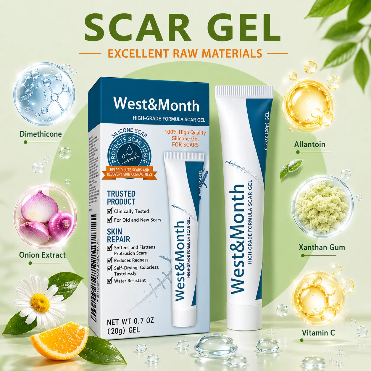2 Pack Advanced Silicone Scar Repair Gel 30g, Professional Scar Removal Cream for Burn & Acne Scars, Face & Body Treatment, Fades Old & New Scars, Daily Skincare for Men & Women, Safe for All Skin Types
