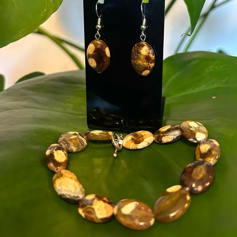 Brown Jasper Earrings & Bracelet Set