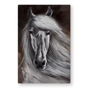 212 MAIN Proud White Horse Animal Motif Aluminium Metal Print Wall Art - 20x30 in Vibrant Artistic Decoration, Farmhouse Style Statement Piece, Elegant Living Room Home Decor, Ideal Gift