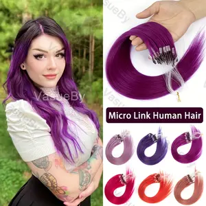 2025 Wholesale Arrivals 50 Strands Rainbow Color Micro Link Human Hair Extensions - Pre-Looped Straight Remy Hairpieces with Vibrant Purple, Pink, Red & Orange Tones, Cold Fusion Micro Beads for Women, Party & Everyday Use, Hair Accessories, Party Hairpie