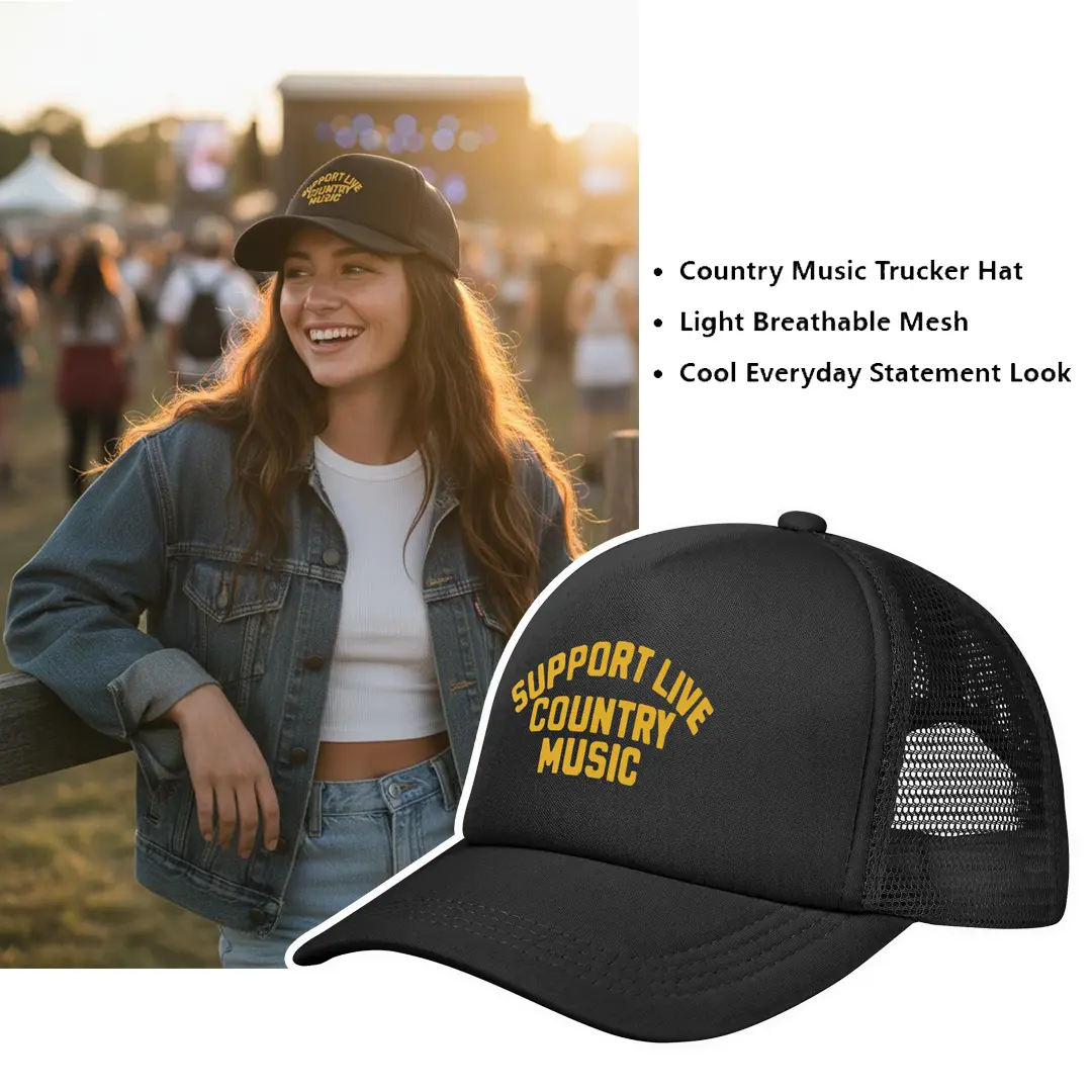 Support Live Country Music Trucker Hat, Country Music Lover Mesh Baseball Cap, Adjustable Country Hat for Gifts,country festival hat, bluegrass music hat, country music fan hat, beach hat for country lovers, hiking hat for music fans,#Summervibes