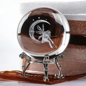Charming 3D Crystal Moon Fairy Ball, Silver Color Glass Globe, Perfect Home & Office Decor, Ideal Gift for Holidays & Special Occasions, Interior Decoration Accessories