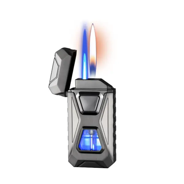 Halloween Gift (Gas no included)Dual Flame Lighter, switchable Flame, Transparent Visible air Chamber, Suitable for Barbecue, Candle, Outdoor, Men's Gift
