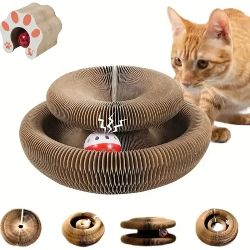 Accordion Fold Cat Scratching Pad Toy for Home - Durable, Sturdy, Functional Single Unit with Built-In Sliding Ball for Cat Entertainment