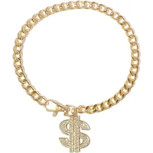 BarBuy Luxury Gold Dog Chain Necklace Pet Jewellery Bling Dollar Sign Pendant Fashion Designer Puppy Collar Accessories Style Metal Cool Gift for Dogs Cats Golden Plated Charm