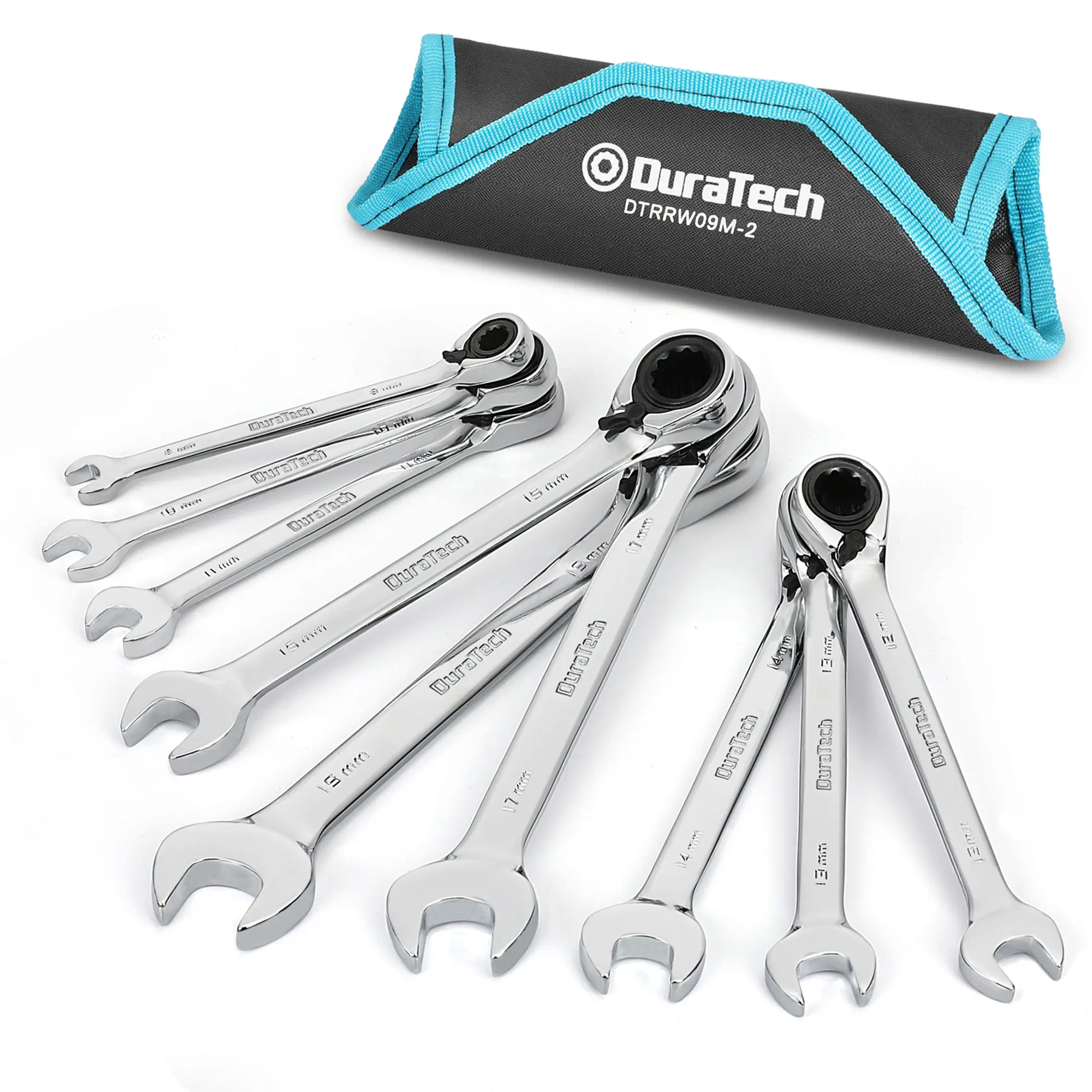 #fathersdaygift DURATECH Reversible Ratcheting Combination Wrench Set, Metric, 9-Piece, Open end Spanner with Rolling Pouch, 8 mm to 19 mm, 12 Point, CR-V Steel