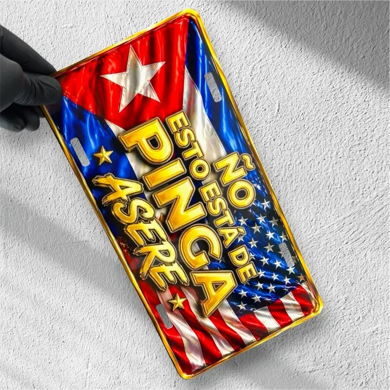 Car Front Number Plate - 12x6 in Bold Hard Letters Number Plates, Automotive Exterior Accessory with Vibrant Glossy Finish, Cuban-American Design for US Nation Pride License Display, Vibrant Look