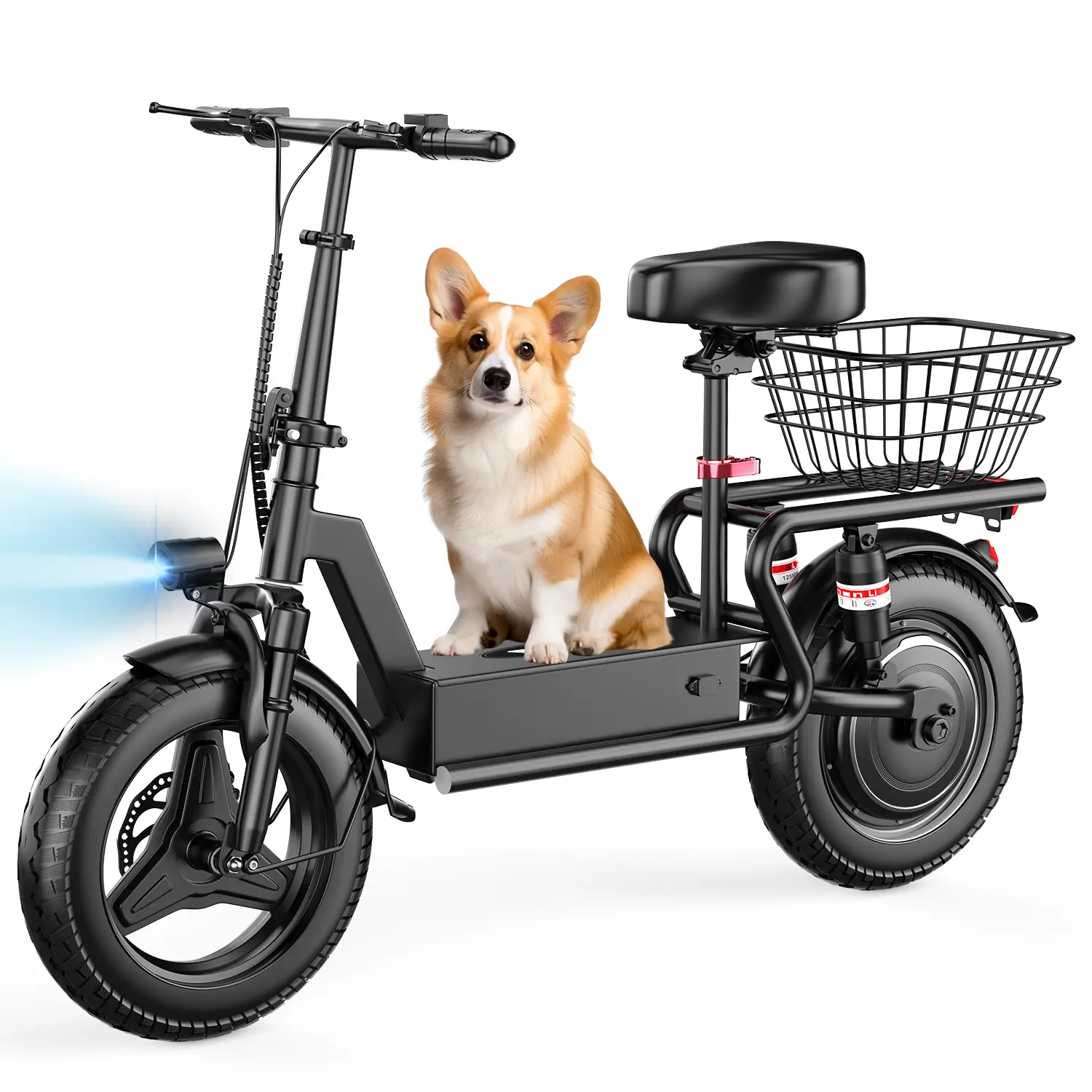 Pikabike GT10 Electric Scooter Adults, 1200W Peak Motor, 48V 20Ah battery，20-40 Miles of Range Scooter with Seat, 25MPH Top Speed, Foldable Escooter with Rear Box/Basket for Pets and Cargo, Dual Suspension for Commuting