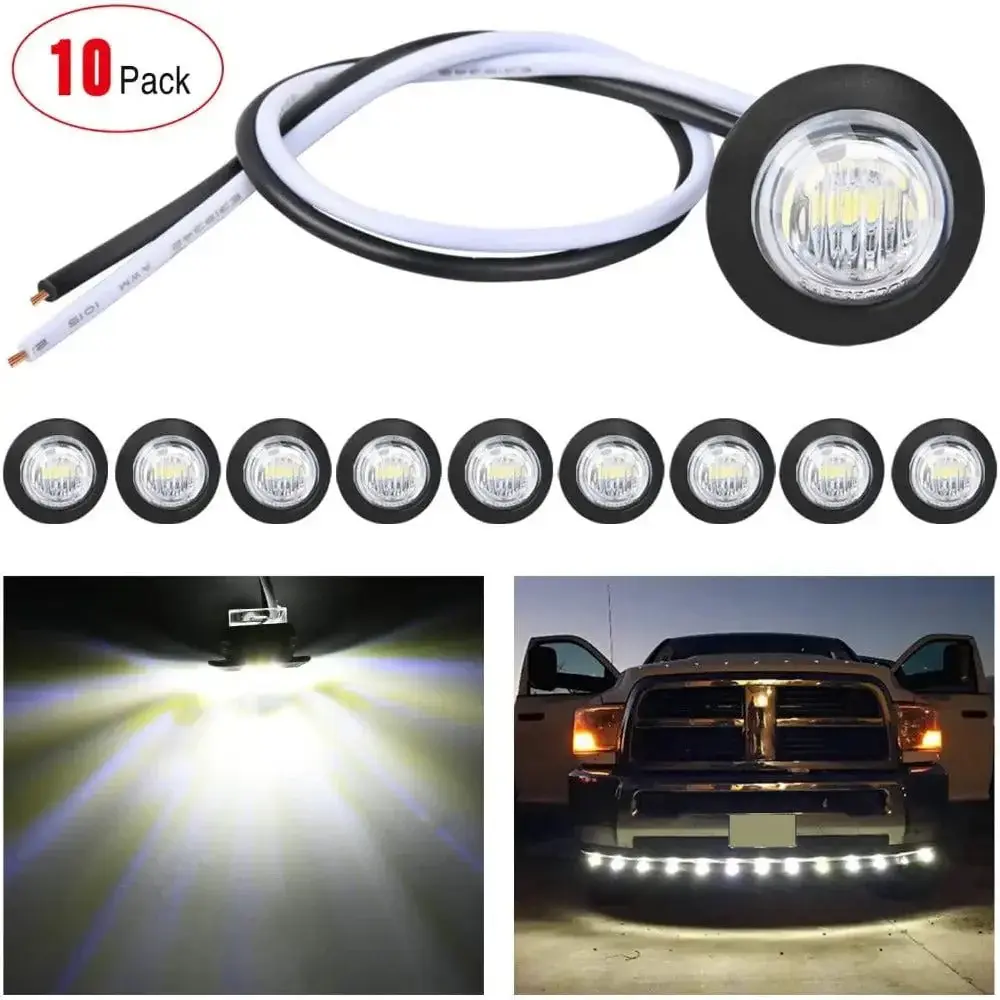 Nilight 3/4in White Round LED Marker Lights with Backlights (10 Pcs) - 2-Wire Quality Wire, 3/4in Hole Size, IP68 Waterproof, Polycarbonate Lens, 100,000 Hours Lifespan, 12V DC, Grommet Mount Car Accessories for Boat, Lorry