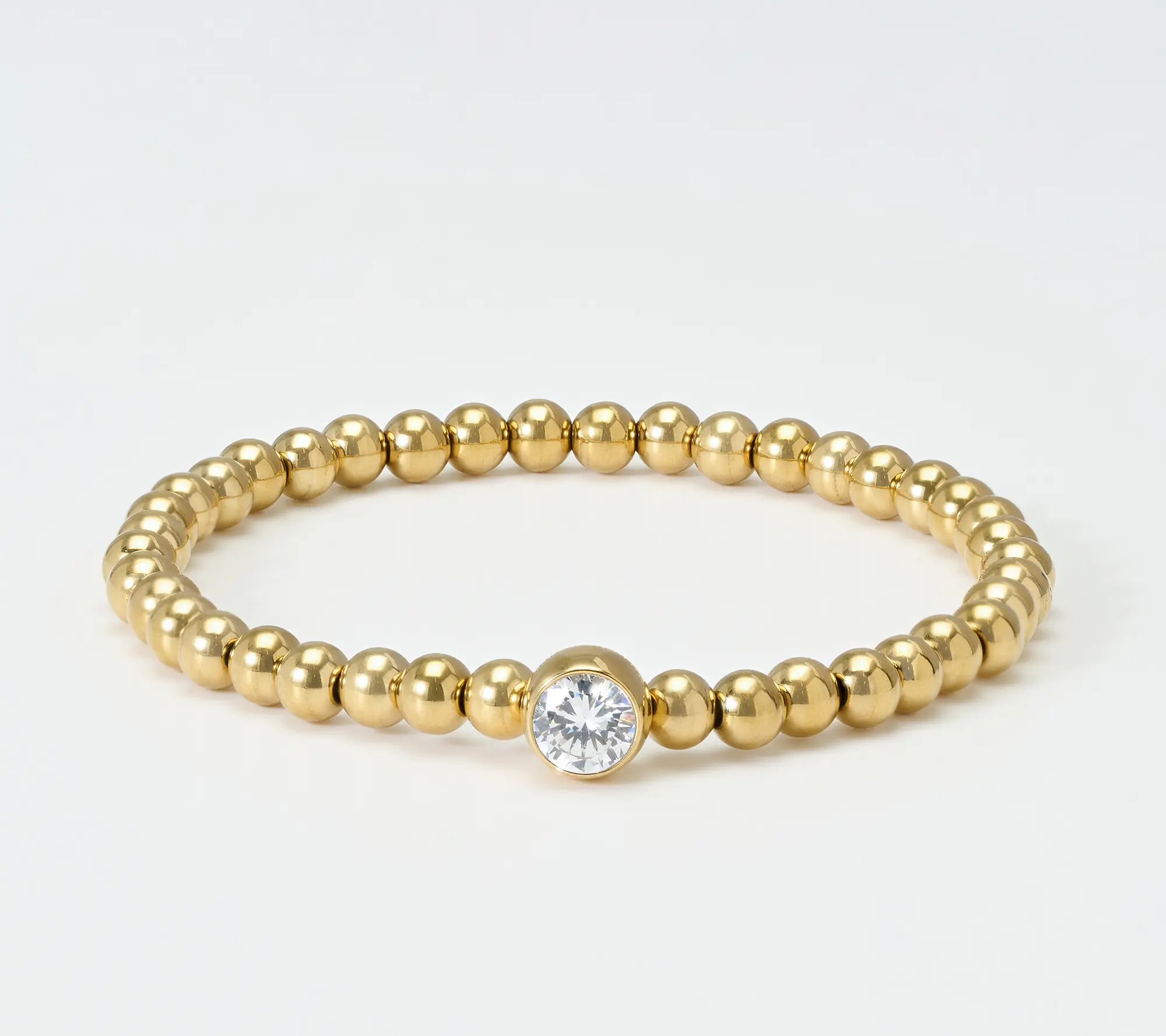 Steel by Diamonique Bead & Bezel Set Stretch Bracelet