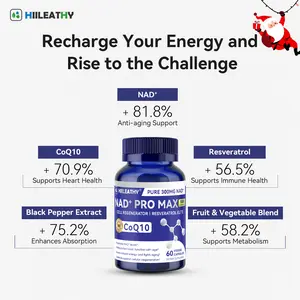 HIILEATHY NAD+ PRO MAX - 300mg NAD+ | Maximize Brain Function, Boost Energy, and Fight Cellular Aging with Advanced NAD+, CoQ10 & Resveratrol Formula