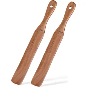 2 Pack Wooden Spurtle for Sourdough Starter, Mixing, Reaching Bottom of Jar, Dough Whisk, Long Handle Jar Spatula, Spurtles Kitchen Tools Teak Wood Kitchen Utensils kit for Baking, Cooking