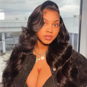 [Super Deal] Hot Star Body Wave 13x6 HD Transparent Lace Front Natural Black Color Wig Pre Plucked Human Hair Wigs For Women 180% Density