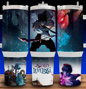 [Sip40 Otaku] Solo Leveling Sung Jinwoo 40oz Tumbler With Handle – Anime Stainless Steel Cup, Hunter Shadow Monarch Graphic Tumbler, Insulated Iced Coffee Cup, Gift for Solo Leveling Fans