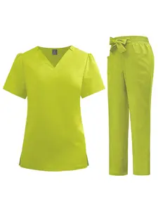 Unisex New Quick-drying Thin Beauty Salon SPA Club Bow Solid Color Pet Hospital Workwear Work Suit Nurse Uniform