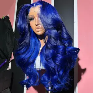 YESWIGS Blue 13x6 Lace Frontal Human Hair Wigs Human Hair Lace Front Body Wave Transparency HD Lace Front Wigs For Women Pre Plucked Hairline Glueless Wig Blue Lace Closure Wig Pre Plucked With Baby Hair Dark Blue Colored 13X4 Lace Wig