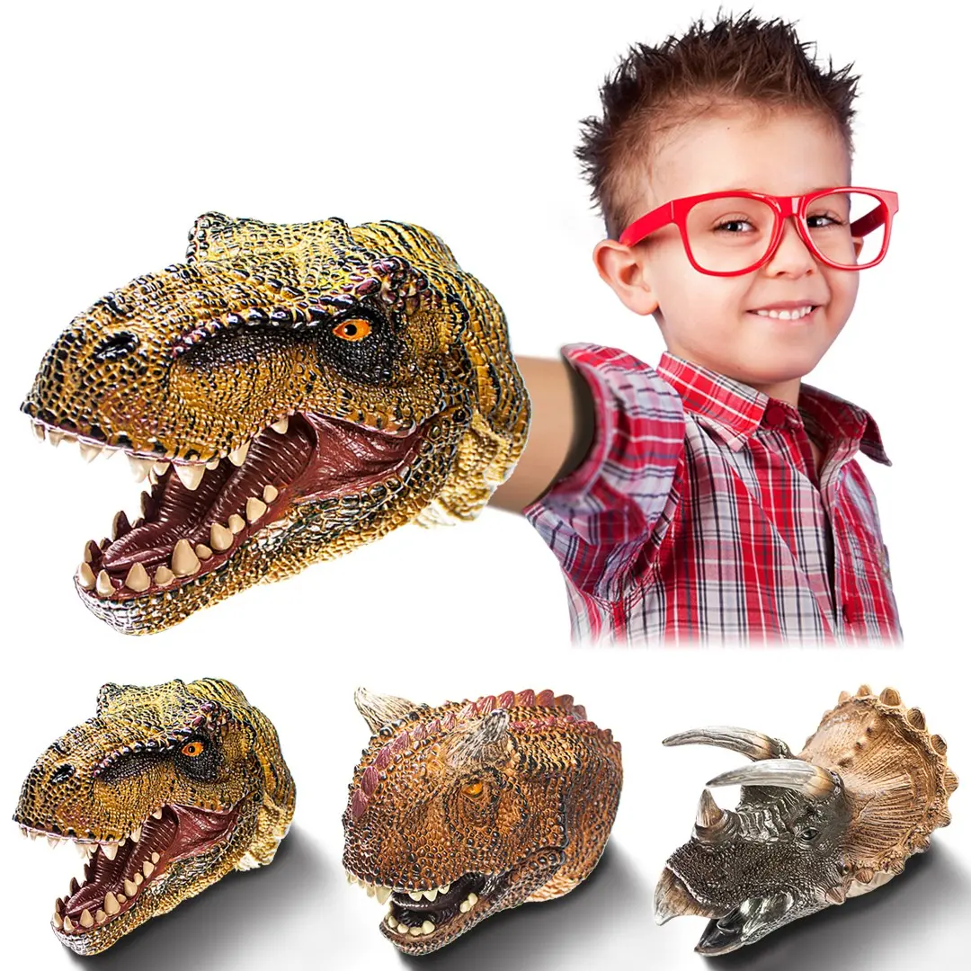 Dinosaur Hand Puppet Toy, Soft Rubber Realistic Playset, Kids' Parental Game, T-Rex, Triceratops, Birthday Christmas Gift