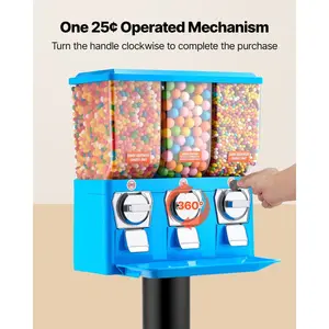 fathersdaygift VEVOR Candy Vending Machine, Triple Compartment Candy Vending Machine with Stand, Gumball Candies Vendings Machines with Built-In Cash Box, Detachable, Vintage Candies Dispenser for Shops, Arcades