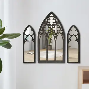 Gothic Mirrors Wall Decor Spooky Gothic Arched Wall Mirrors Vintage Cathedral Arch Frame Mirror Decorative Goth Mirror Decor with Hanging Ring Easy to Install for Bedroom（Small size）