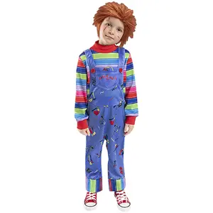 LOEL Halloween Chucky Costume for Kids Good Guys Doll Child's Play Cosplay Jumpsuit Classic Kids Costume with Colorful Overalls and Striped Shirt