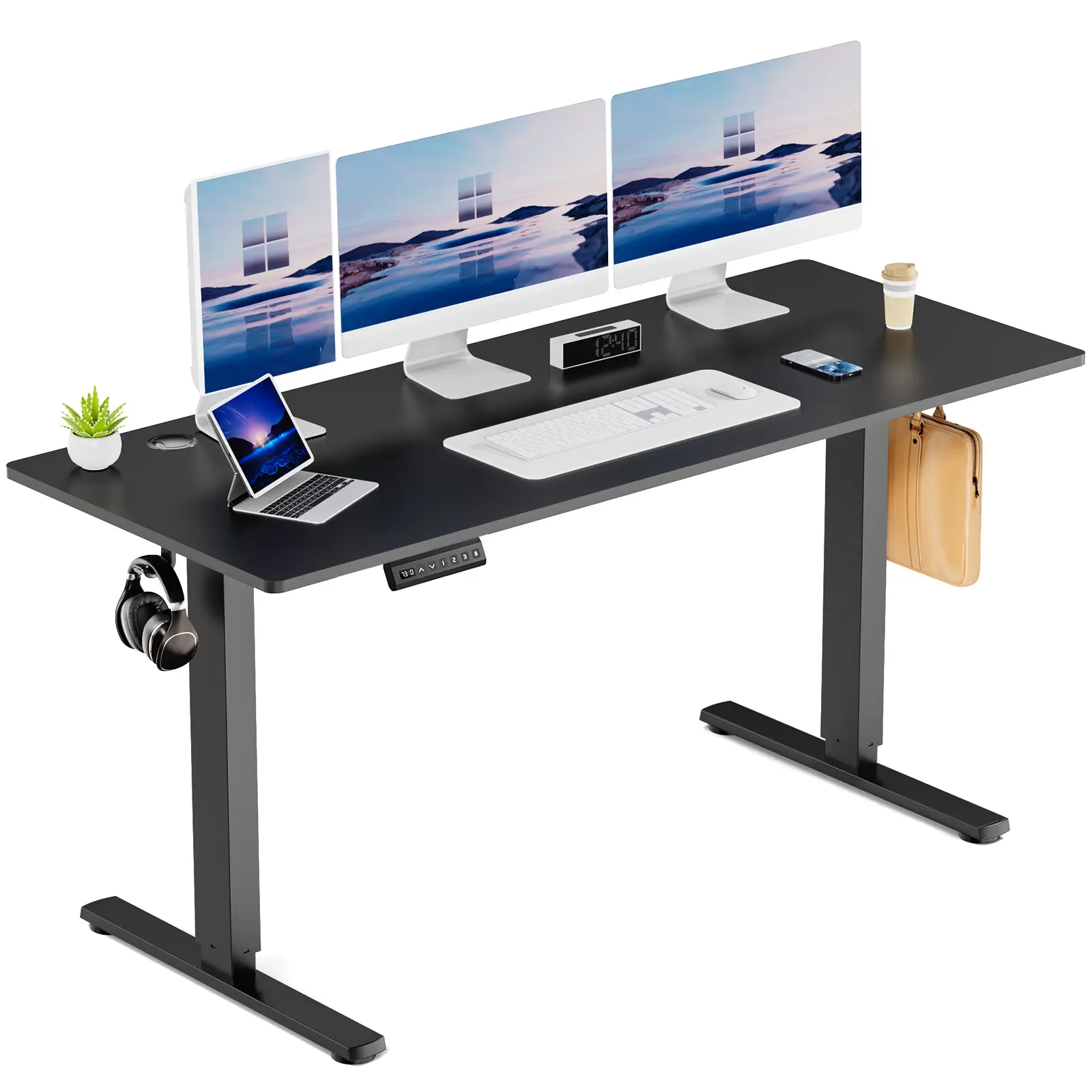 Sweetcrispy Electric Height-Adjustable Standing Desk - Modern Ergonomic Computer Workstation for Dual Monitor, Gaming, WFH, Streamer, Studio Setups (Ideal Gift Option), Dual Monitor Setup, Gaming Desk Setup