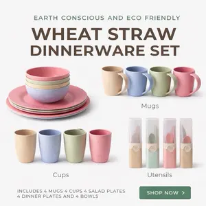 Eco-Friendly Wheat Straw Dinnerware Set – 24 Piece Complete Set