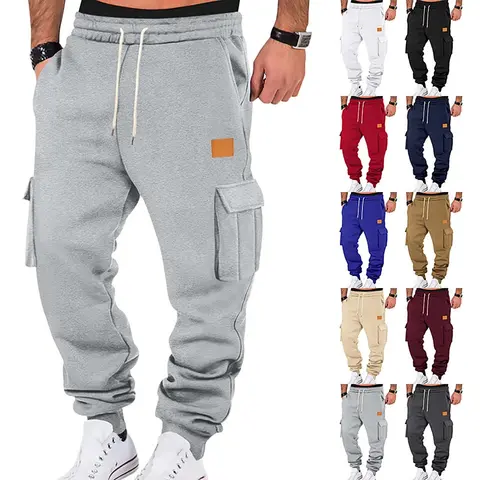 Men's Slim Fit Comfortable Cargo Joggers - S-3XL Sizes, 10 Colors (S, Burgundy, Dark Gray, Deep Khaki), Multiple Pockets, Elastic Waist Drawstring, Polyester Mix, All Seasons, Outdoor Sport Ready, Gym/Daily Wear, Machine Washable Cargo Pants