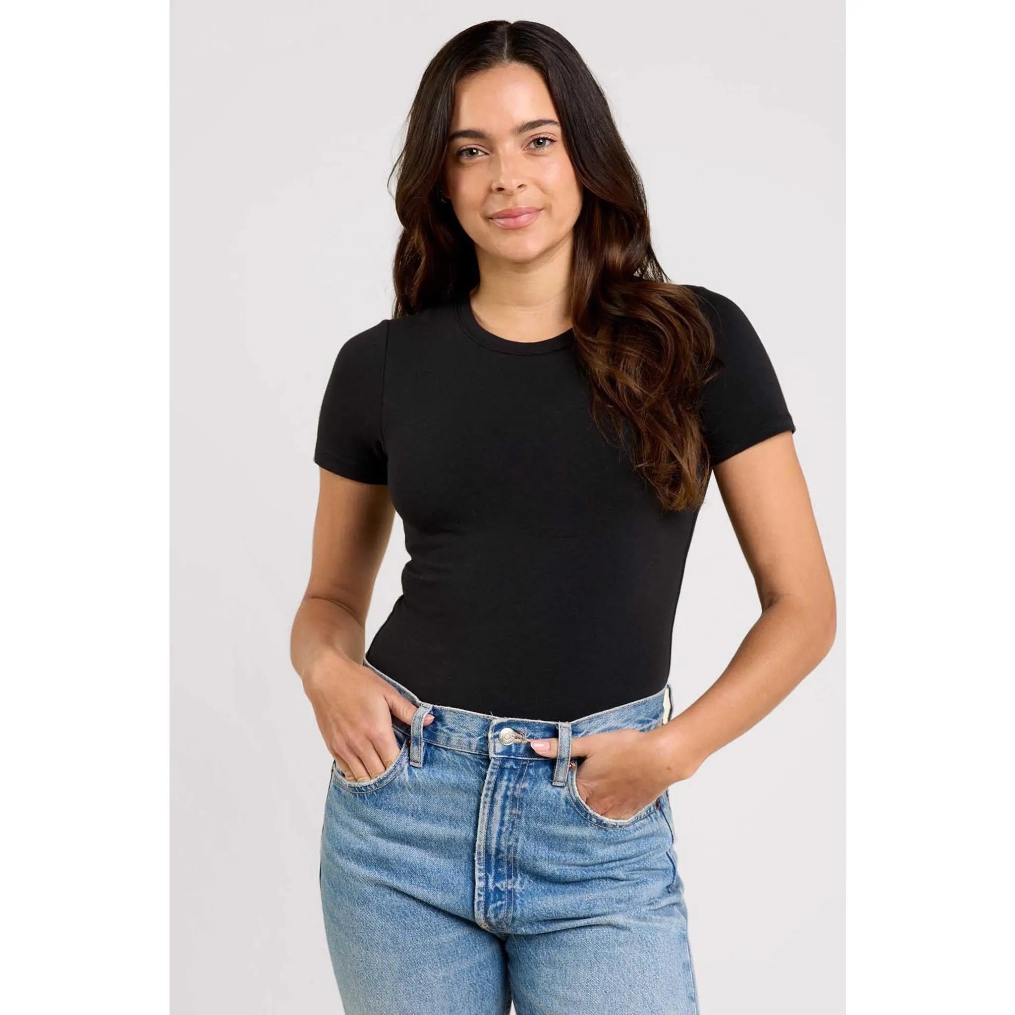 Cotton Stretch Short Sleeve Crewneck Bodysuit