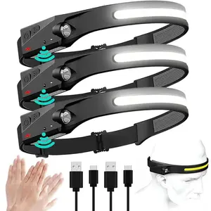 Headlamp USB Rechargeable LED  Waterproof, Motion Sensor Camping/Hiking Light Trail Running Jogging Equipment