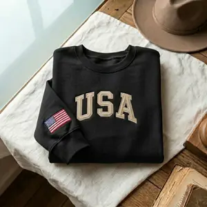 Embroidered USA 250th Anniversary Patriotic Quarter Zip, America Flag 1776-2026 Sweatshirt, American 4th Of July Hoodie, Varsity Letter Shirt